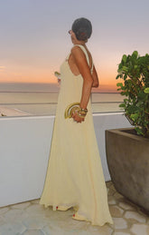 Heidi Maxi Dress ~ Pale Yellow Pleated Chiffon