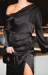 Jamie Maxi Dress ~ Black Luxe Satin
