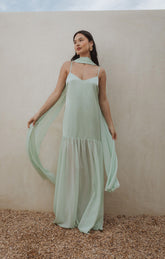 Dalia Maxi Dress ~ Pistachio Luxe Satin