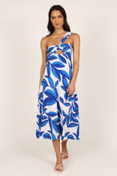 Freddie Midi Dress - White/Blue