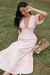 Joedy Puff Sleeve Midi Dress - Pale Pink