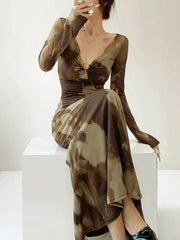 Semi-Sheer U-Ring Ombre Slim Dress